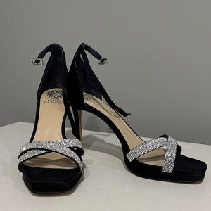 Vince Camuto Black Heels with Silver Straps